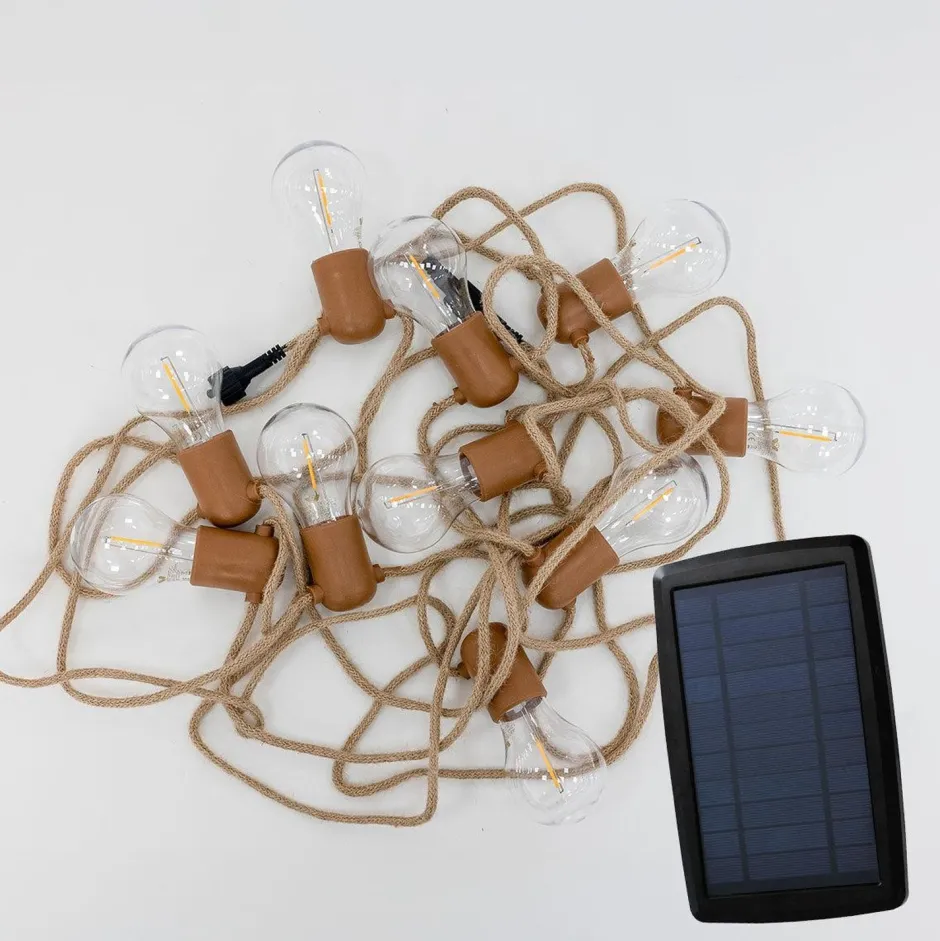 Newgarden Solarlichterkette außen LED 2700K Jute IP44 5m lang< Außenlichterketten|Solarleuchten