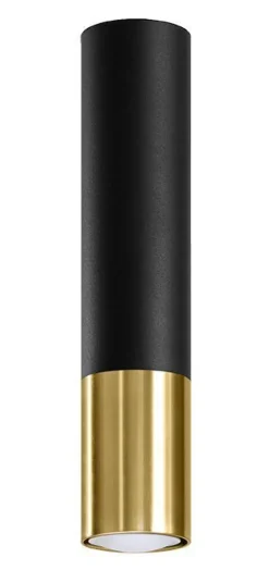 Moderne Lampen|Küchenlampen*Sollux Spot Decke Schwarz Gold H: 29 cm Ø 6 cm Zylinder schmal