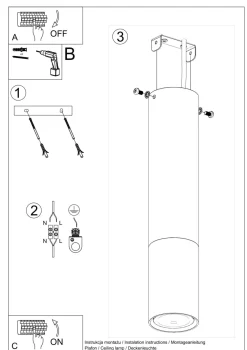 Moderne Lampen|Küchenlampen*Sollux Spot Decke Schwarz Gold H: 29 cm Ø 6 cm Zylinder schmal