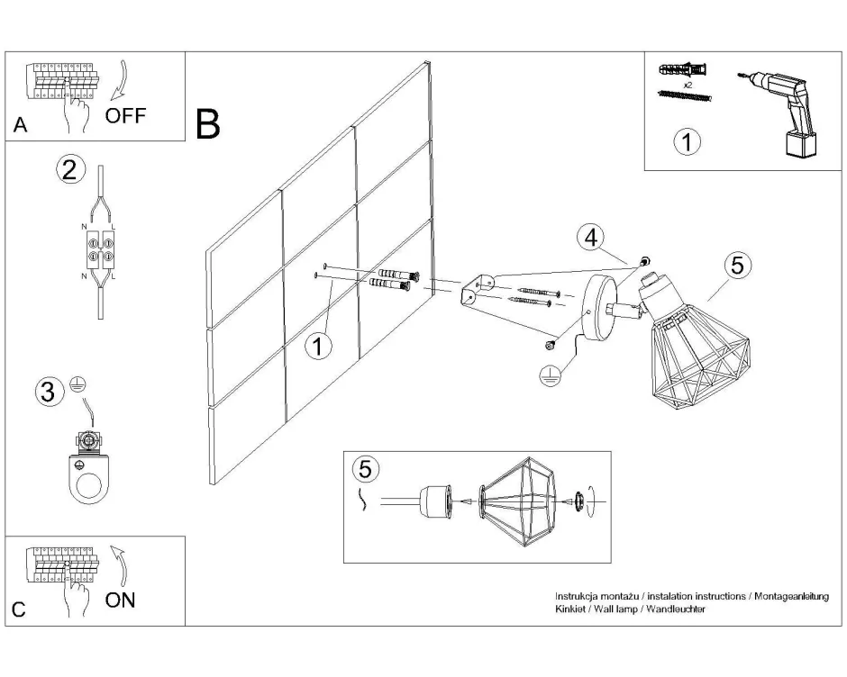 Wandleuchten|Flurlampen*Sollux Spot E27 Schwarz Metall Retro verstellbar Wand