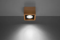 Holzlampen|Moderne Lampen*Sollux Spot Lampe Holz quadratisch B: 14 cm klein flach GU10