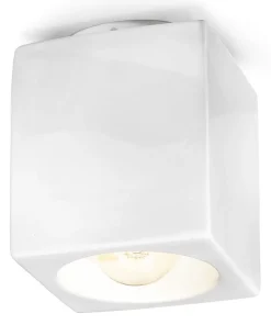 Ferroluce Spot Leuchte Decke Keramik E27 Aufputz Weiß eckig< Bürolampen|Wohnzimmerlampen