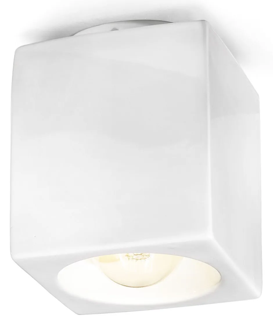 Ferroluce Spot Leuchte Decke Keramik E27 Aufputz Weiß eckig< Bürolampen|Wohnzimmerlampen