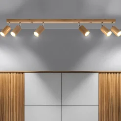 Sollux Spot Strahler Holz 120 cm lang 6-flammig schwenkbar< Holzlampen|Moderne Lampen