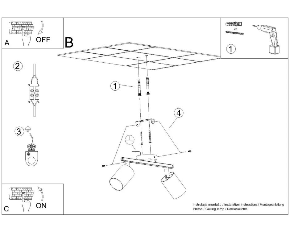 Deckenleuchten|Flurlampen*Sollux Spot Strahler Weiß Metall länglich 2-flammig 26 cm GU10