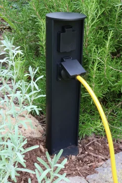 Metall Lampen*Eco-Light Steckdosensäule zwei Steckdosen Aluminium IP44 40 cm