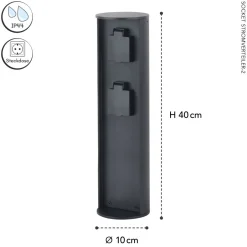 Metall Lampen*Eco-Light Steckdosensäule zwei Steckdosen Aluminium IP44 40 cm