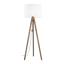 Bürolampen|Lampen Aus Aller Welt*TK Lighting Stehlampe 145 cm klein Dreibein Stoff Holz E27 NOLAN