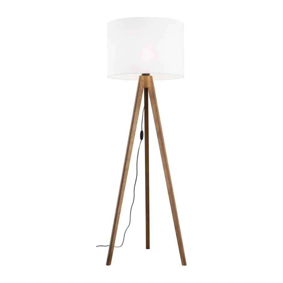 Bürolampen|Lampen Aus Aller Welt*TK Lighting Stehlampe 145 cm klein Dreibein Stoff Holz E27 NOLAN