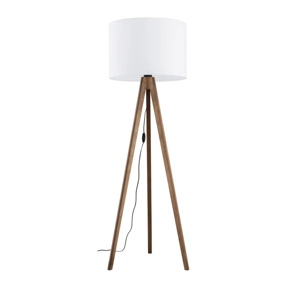 Bürolampen|Lampen Aus Aller Welt*TK Lighting Stehlampe 145 cm klein Dreibein Stoff Holz E27 NOLAN