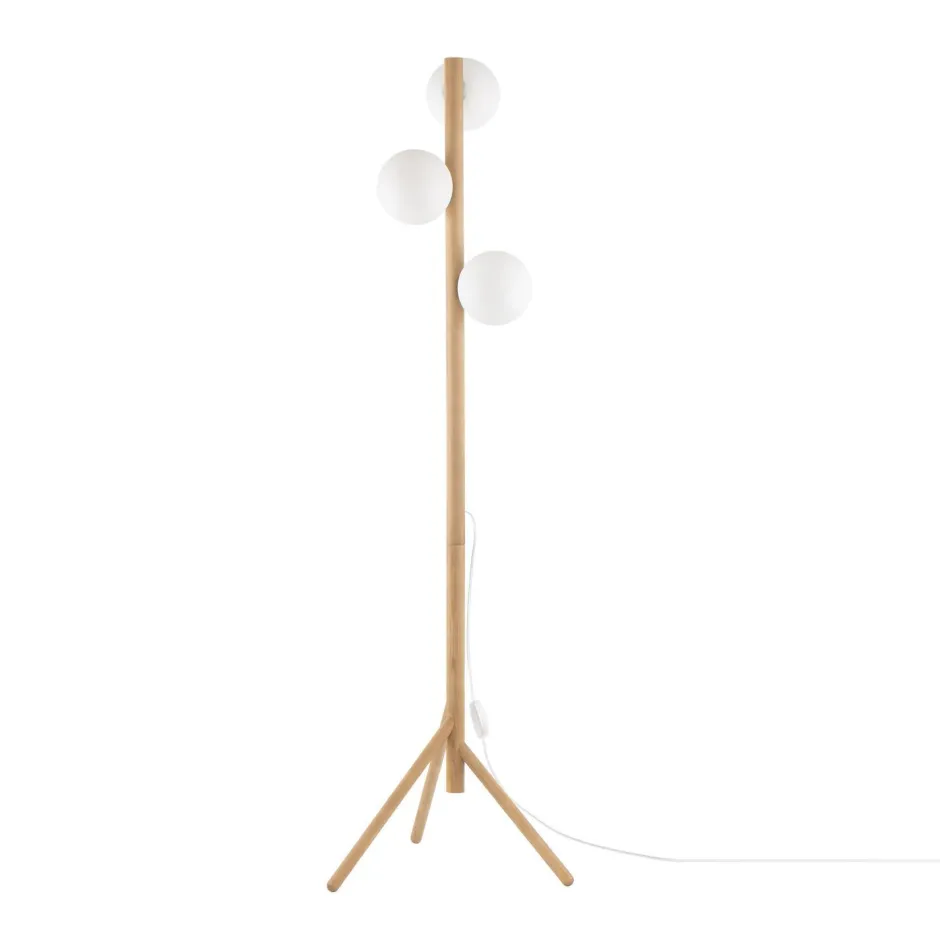 Glaslampen|Holzlampen*TK Lighting Stehlampe 150 cm klein Holz Glas 3x G9 Dreibein MIEKE