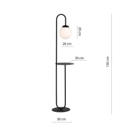 Emibig Stehlampe 150 cm mit Ablage E14 Schwarz Weiß Kugelschirm< Glaslampen|Retro Lampen