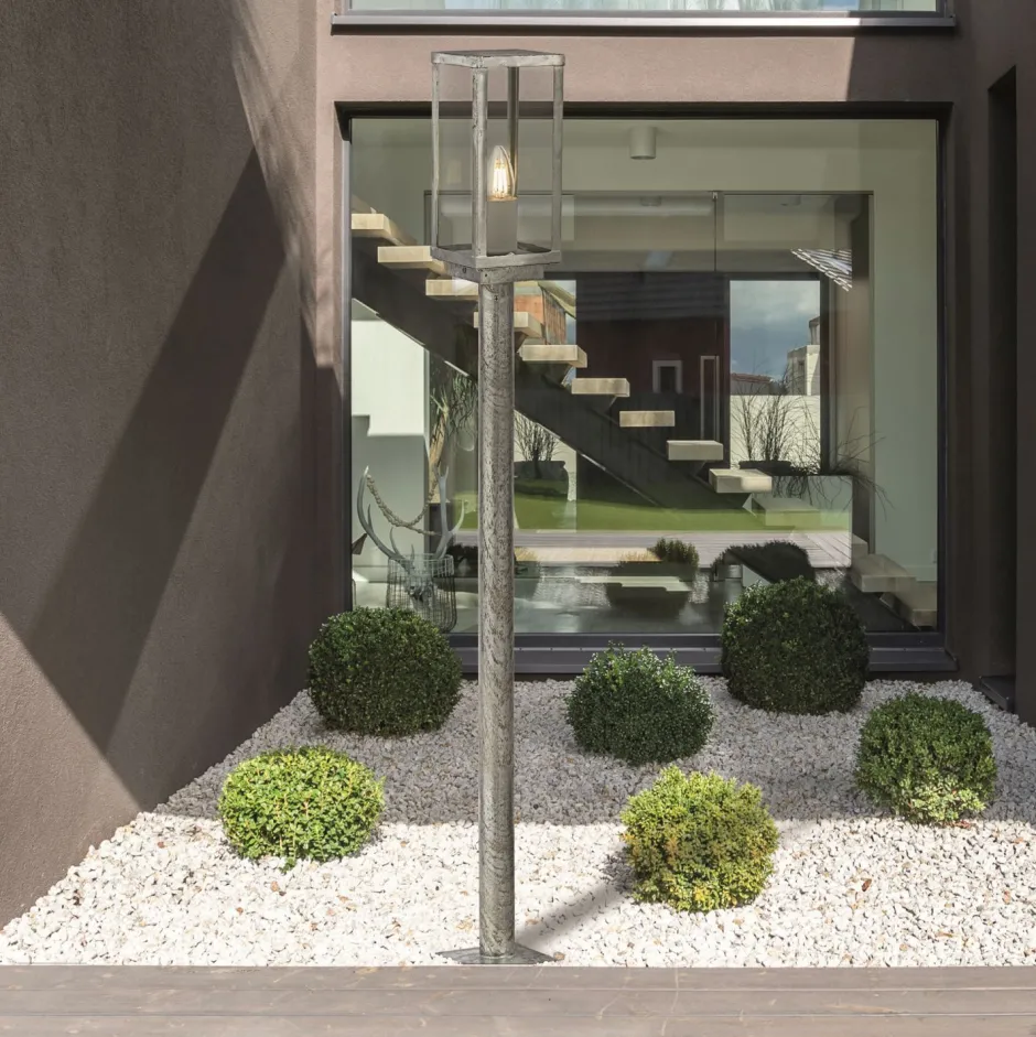 Wegeleuchten|Moderne Außenleuchten*Searchlight Stehlampe außen 90 cm IP44 in Silber eckig E27 Glas Metall