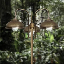 Giovanni Battista Stehlampe außen IP44 210 cm 3-flammig E27 Messing massiv< Außenleuchten Antik|Gartenlaternen