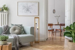 Searchlight Stehlampe Bambus 140 cm hoch eckig Natur Schwarz ZAMOSC< Bürolampen|Wohnzimmerlampen