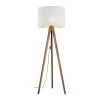 TK Lighting Stehlampe Dreibein klein 145 cm E27 Skandi Holz Leinen< Stofflampen|Holzlampen