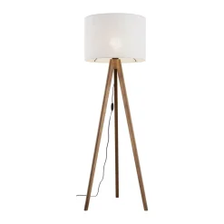 TK Lighting Stehlampe Dreibein klein 145 cm E27 Skandi Holz Leinen< Stofflampen|Holzlampen