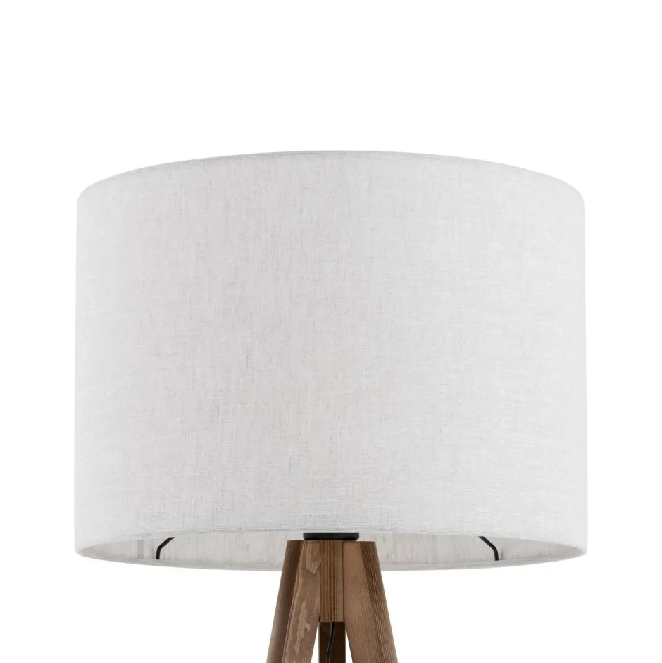 TK Lighting Stehlampe Dreibein klein 145 cm E27 Skandi Holz Leinen< Stofflampen|Holzlampen