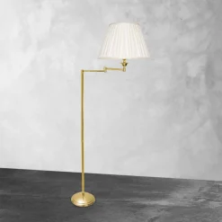 Lampen Aus Aller Welt|Stofflampen*Giovanni Battista Stehlampe Gelenkarm 162 cm Messing Stoff E27 Wohnzimmer