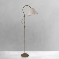 Bürolampen|Lampen Aus Aller Welt*Giovanni Battista Stehlampe groß 190 cm E27 schwenkbar Messing Stoff Rustikal