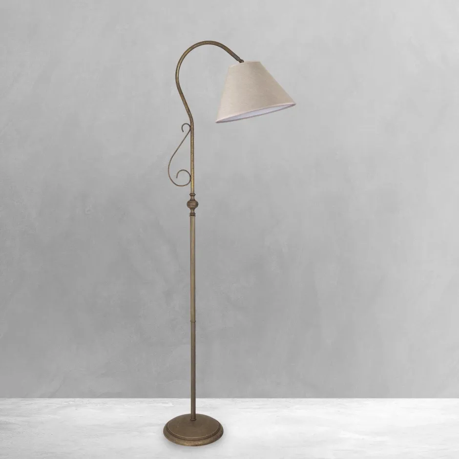 Bürolampen|Lampen Aus Aller Welt*Giovanni Battista Stehlampe groß 190 cm E27 schwenkbar Messing Stoff Rustikal