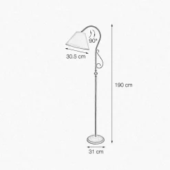 Bürolampen|Lampen Aus Aller Welt*Giovanni Battista Stehlampe groß 190 cm E27 schwenkbar Messing Stoff Rustikal