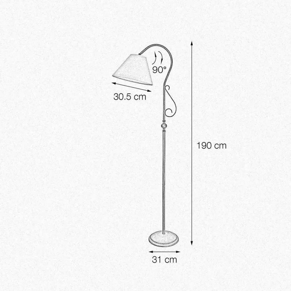 Bürolampen|Lampen Aus Aller Welt*Giovanni Battista Stehlampe groß 190 cm E27 schwenkbar Messing Stoff Rustikal