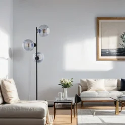 Moderne Lampen|Glaslampen*TK Lighting Stehlampe KALETE in Graphit 160cm Wohnzimmer Lampe