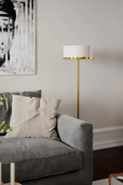 Wohnzimmerlampen|Metall Lampen*By Rydéns Stehlampe Metall Glas 150 cm hoch in Messing Weiß E27