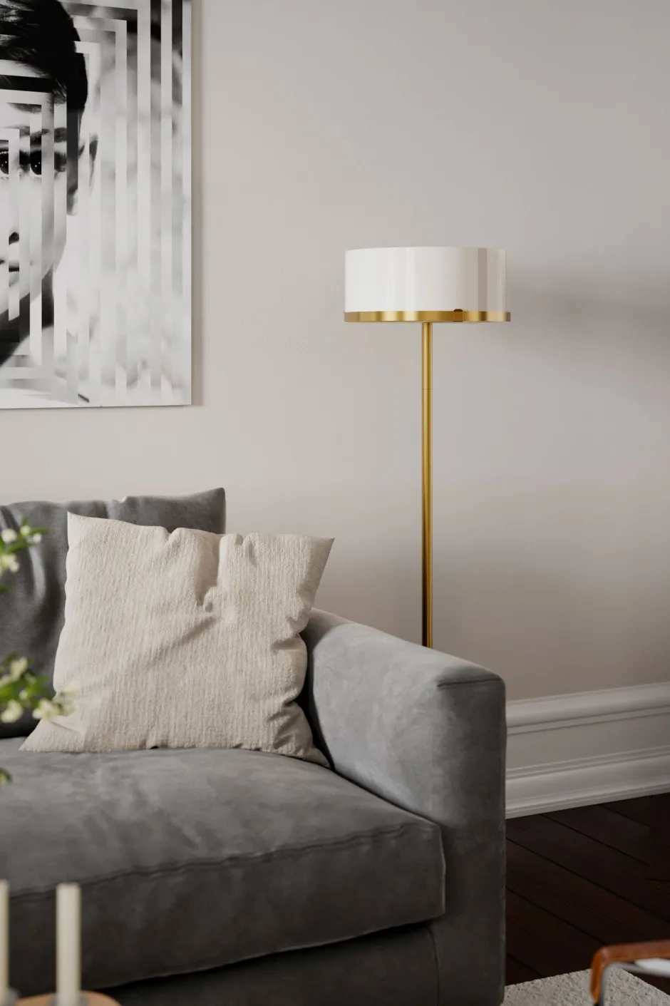 Wohnzimmerlampen|Metall Lampen*By Rydéns Stehlampe Metall Glas 150 cm hoch in Messing Weiß E27