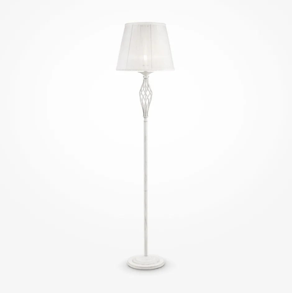 Maytoni Stehlampe Metall Stoff 165 cm in Shabby Weiß Gold Weiß< Stofflampen|Shabby Chic Lampen