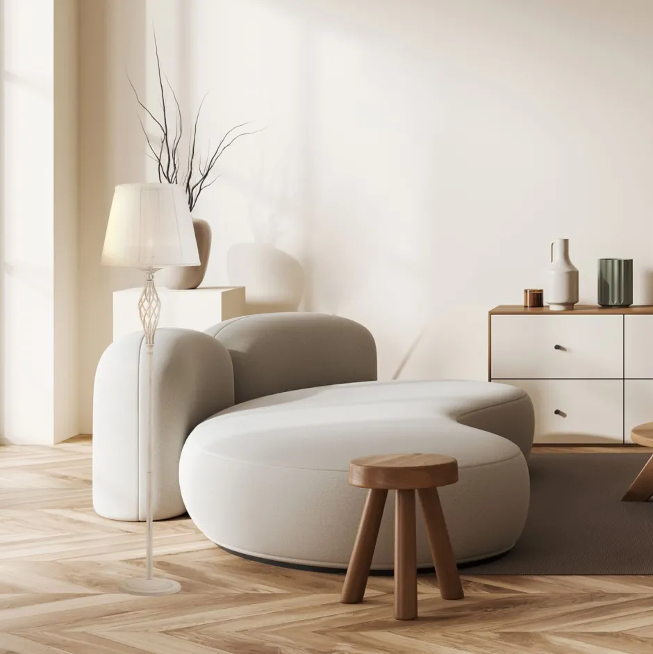 Maytoni Stehlampe Metall Stoff 165 cm in Shabby Weiß Gold Weiß< Stofflampen|Shabby Chic Lampen