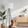 Stofflampen|Moderne Lampen*TK Lighting Stehlampe Metall Stoff 165 cm Dreibein Schwarz Weiß E27