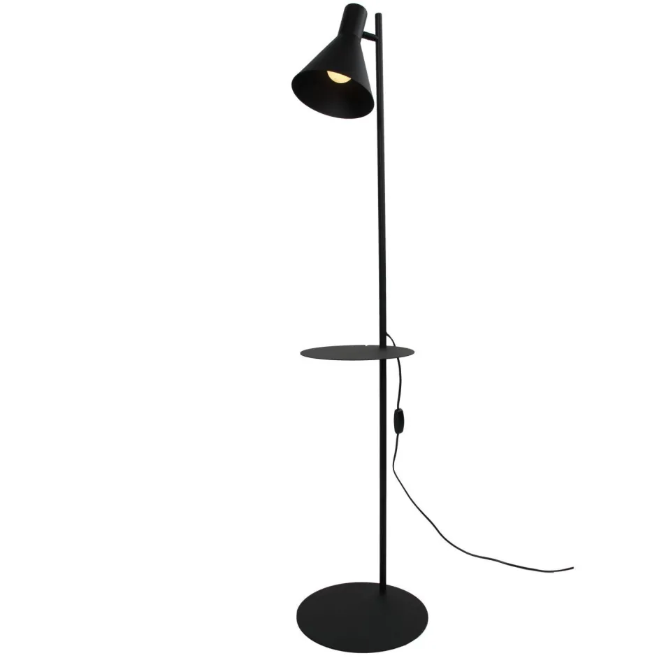 TK Lighting Stehlampe mit Ablage E27 verstellbarer Schirm Schwarz 138 cm< Wohnzimmerlampen|Metall Lampen