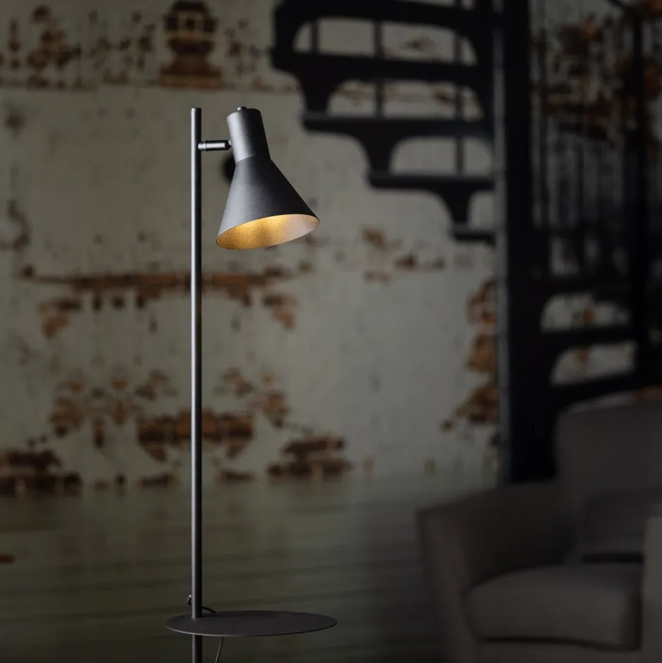 TK Lighting Stehlampe mit Ablage E27 verstellbarer Schirm Schwarz 138 cm< Wohnzimmerlampen|Metall Lampen