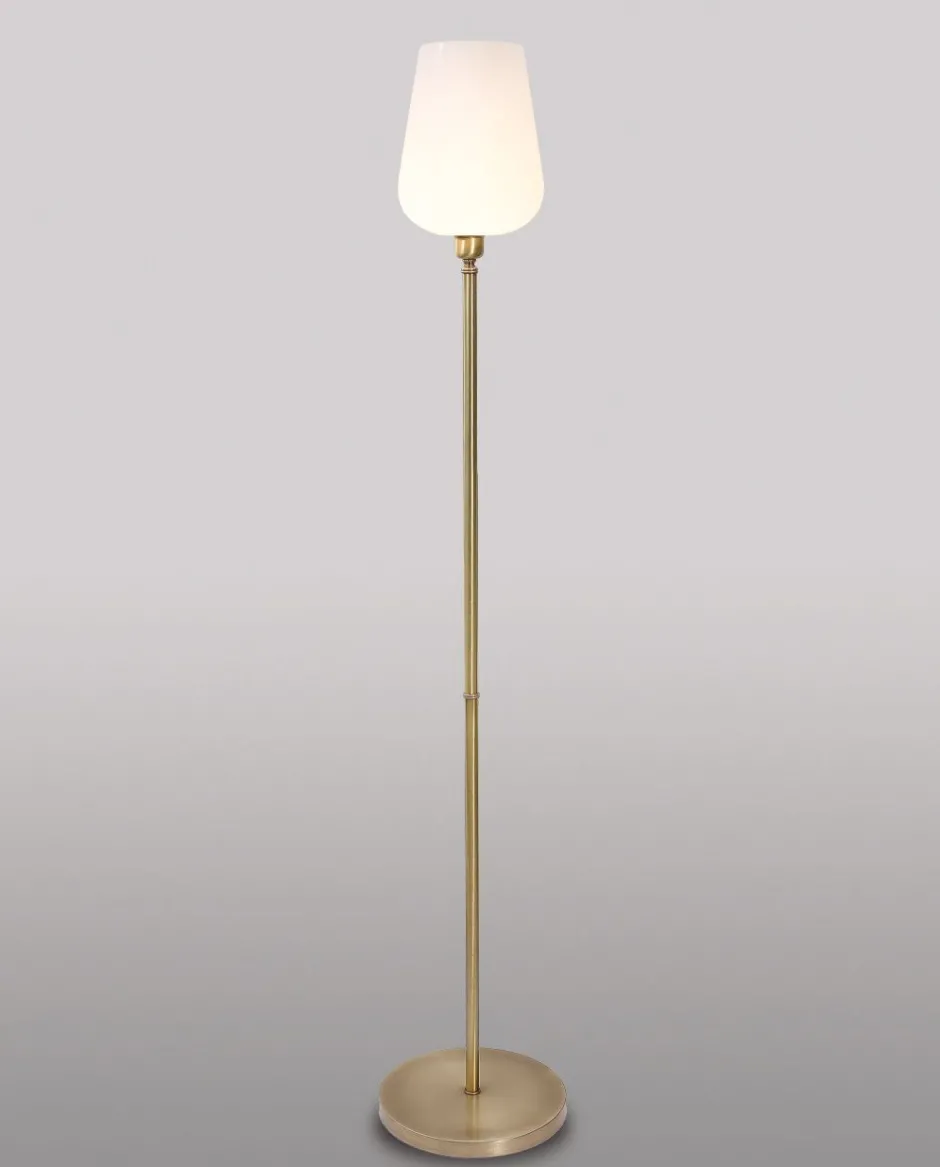 Glaslampen|Metall Lampen*Giovanni Battista Stehlampe mit Glasschirm Echt-Messing Wohnzimmer