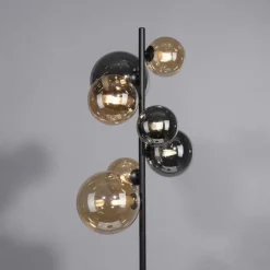 Wohnzimmerlampen|Metall Lampen*Paul Neuhaus Stehlampe Rauchgrau Bernstein Glas 155 cm G9 2100 lm