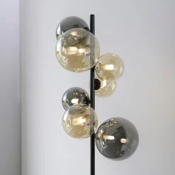 Wohnzimmerlampen|Metall Lampen*Paul Neuhaus Stehlampe Rauchgrau Bernstein Glas 155 cm G9 2100 lm