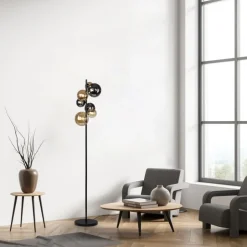 Wohnzimmerlampen|Metall Lampen*Paul Neuhaus Stehlampe Rauchgrau Bernstein Glas 155 cm G9 2100 lm