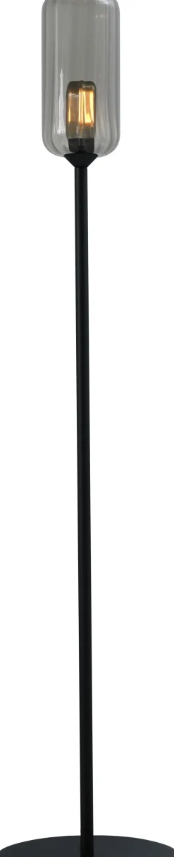 Masterlight Stehlampe Schwarz 165 cm E27 Rauchglas Metall< Glaslampen|Stehlampen