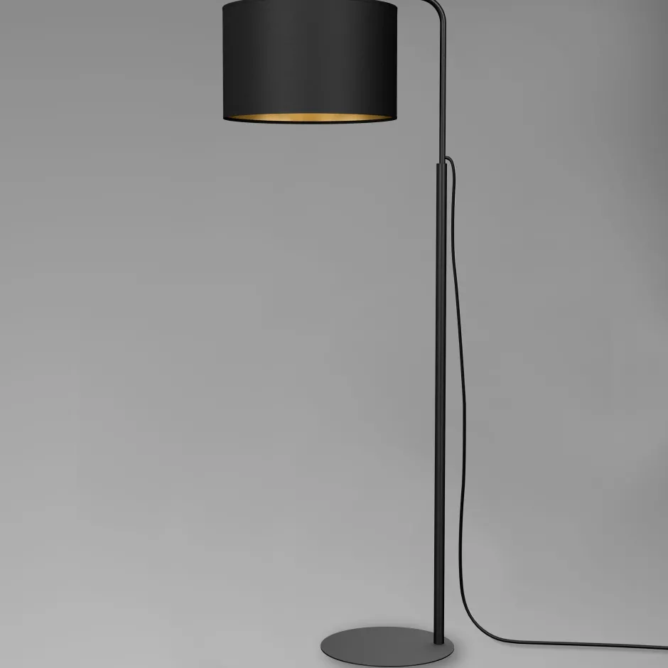 Stofflampen|Moderne Lampen*Luminex Stehlampe Stoff Metall 151 cm Wohnzimmer Schwarz Gold