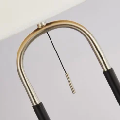 Searchlight Stehlampe Weiß Silber 161 cm E27 Zugschalter Stoff Metall< Bürolampen|Wohnzimmerlampen