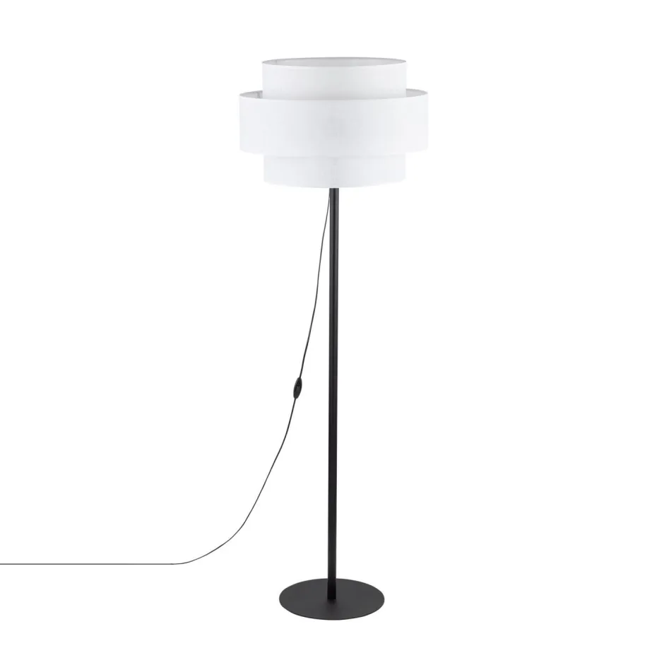 Bürolampen|Stofflampen*TK Lighting Stehleuchte 155 cm Schwarz Weiß Ø 50 cm Metall Stoff E27
