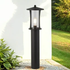 Metall Lampen|Vintage Lampen*Searchlight Stehleuchte außen IP44 73 cm E27 Schwarz Alu Glas Garten