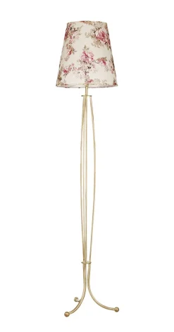 Stofflampen|Shabby Chic Lampen*Jupiter Stehleuchte CRINE Blumen 165cm Shabby Gold Weiß