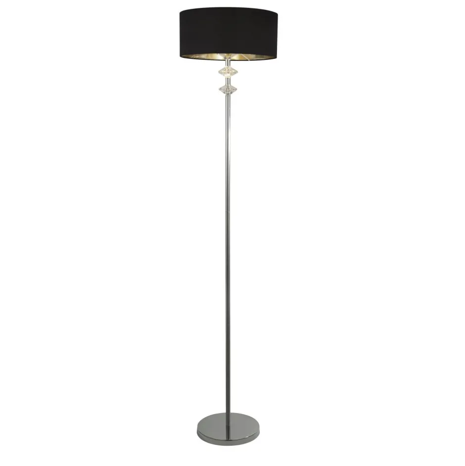 Bürolampen|Stofflampen*Searchlight Stehleuchte E27 157,5 cm niedrig Chrom Schwarz Stoffschirm