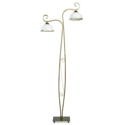 Emibig Stehleuchte Gold Antik Weiß Metall Glas 2-flammig< Glaslampen|Wohnzimmerlampen