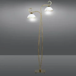 Emibig Stehleuchte Gold Antik Weiß Metall Glas 2-flammig< Glaslampen|Wohnzimmerlampen