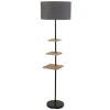 Bürolampen|Stofflampen*Searchlight Stehleuchte mit Ablage 163 cm Grau E27 Holz Stoff