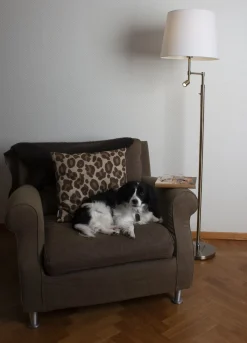 By Rydéns Stehleuchte mit Leselampe 157 cm Messing antik Weiß E27 + LED< Wohnzimmerlampen|Stofflampen